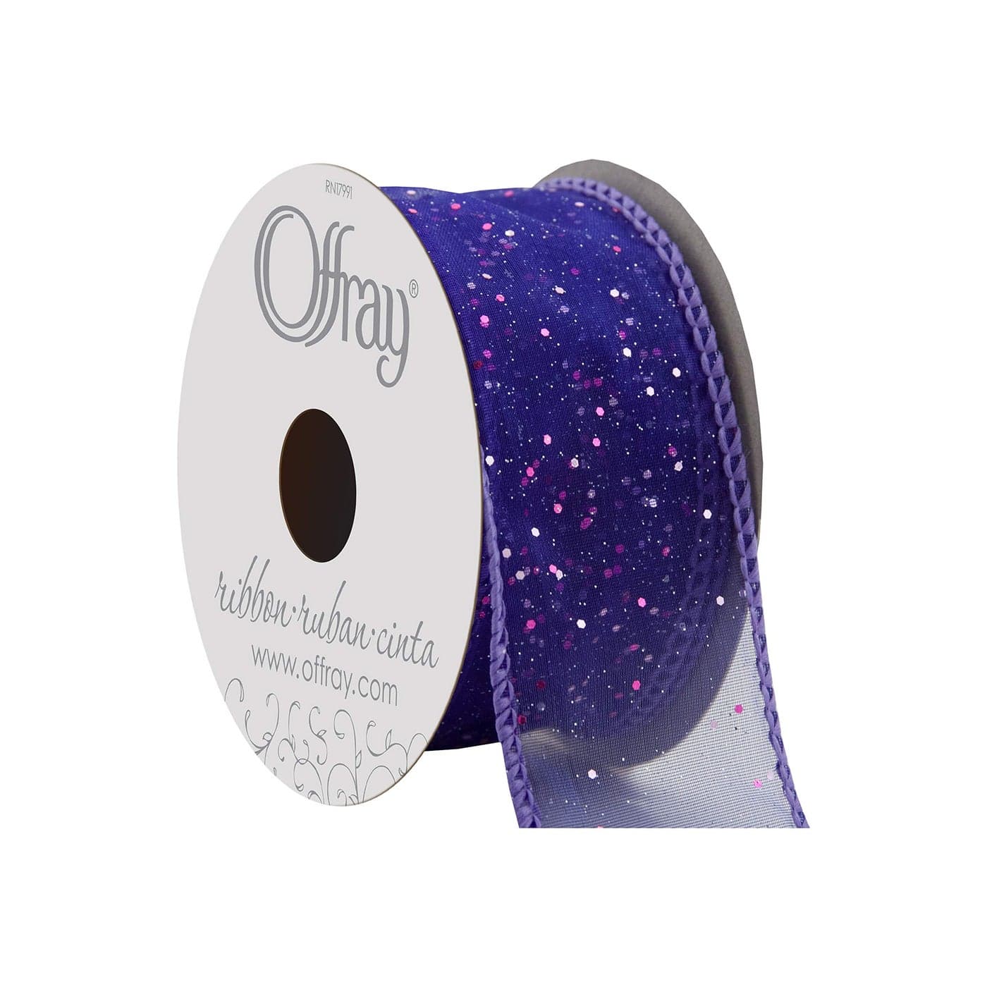 Offray Wired Edge Cosmic Glitz Craft Ribbon 1 12Inch x 9Feet Grape