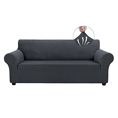 Asnomy Couch Covers for 3 Cushion Couch Stretch Sofa Covers Slipcovers, Pet Protector Furniture Covers for Dogs Cats Spandex Jacquard Fabric Small Checks (Large,Charcoal Ash)