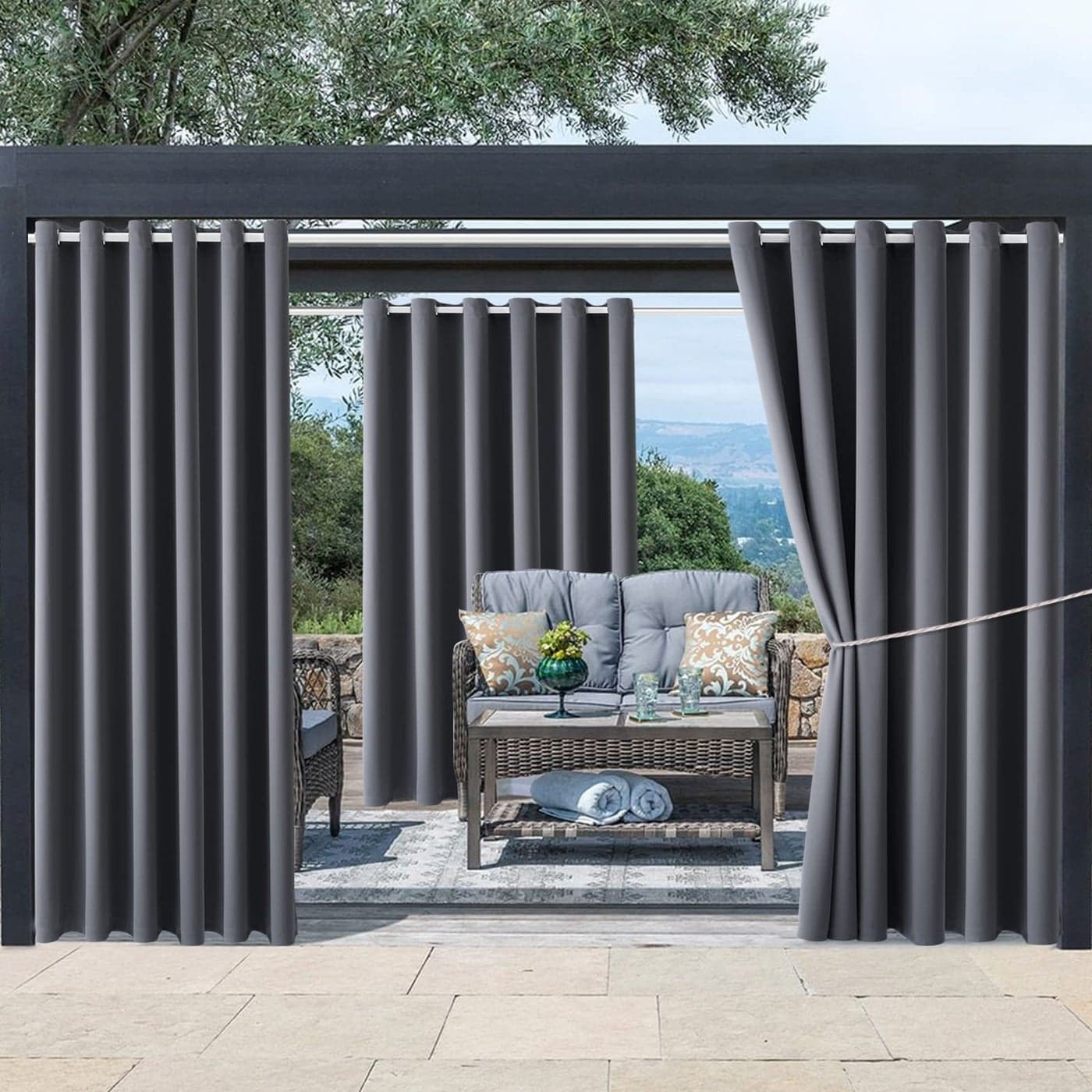 Water Proof Outside Curtains with Grommet Top for Porch W84 x L95 Thermal Insulated Washable Light Block Outdoor Divider Drapes for Patio Gazebo Deck Pool Area Pergola Cabana Gray 2 Panels