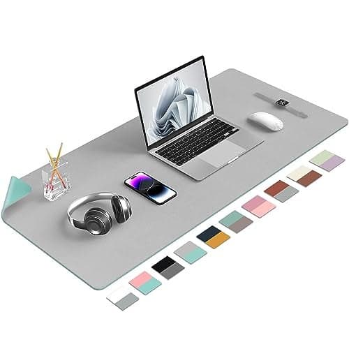 Desk Mat Large Protector Pad - Multifunctional Dual-Sided Office Desk Pad,Smooth Surface Soft Mouse Pad, Waterproof Desk Mat for Desktop, Pu Leather Desk Cover for Office/Home(Grey, 36" x 17")