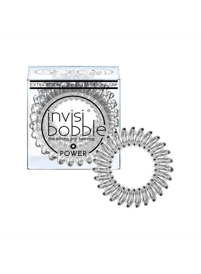 Power Traceless Spiral Hair Ties - Pack of 3 Crystal Clear - Strong Elastic Grip Coil Hair Accessories for Active Women - No Kink, Non Soaking - Gentle for Girls Teens and Thick Hair
