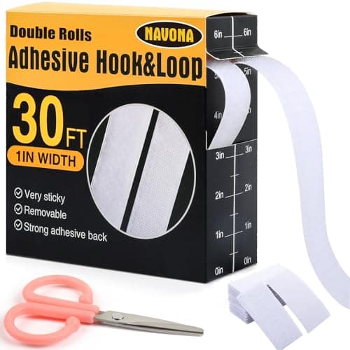 Navona 30Ft x 1 Inch Hook and Loop Strips with Adhesive 2 Rolls Heavy Duty Hook and Loop Tape with Backing for Home Office School and Crafting Projects White