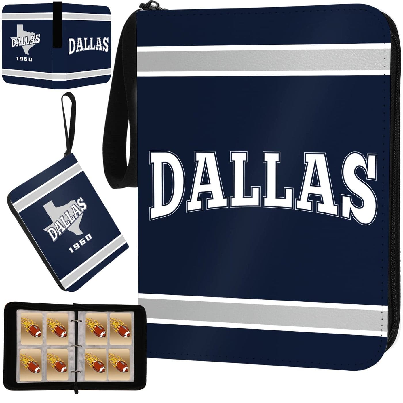 Football Card Binder with Sleeves 400 Pocket Dallas Football Card Holder for Trading Cards Sports Card 3 Ring Binder Folder Football Collector Album Storage Book Case for Kids Boys Girls Gift Navy