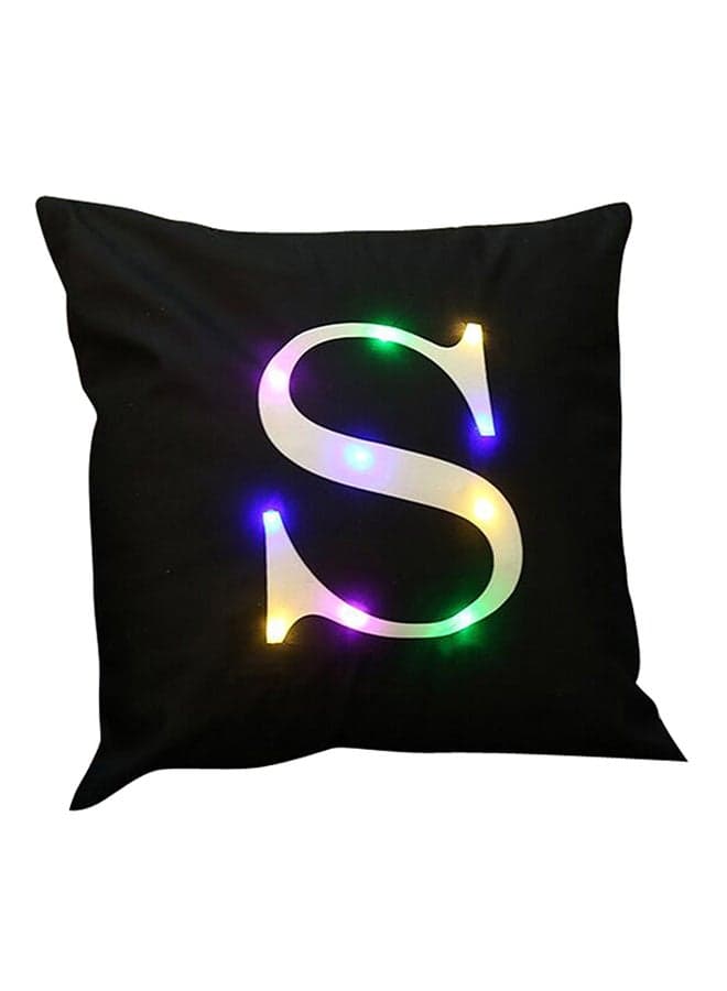 LED Light Up Letter Print Throw Pillow Cover Black 45x45cm