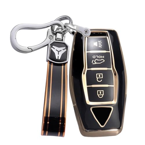 Ysbxitu 4 Buttons Remote Key Fob Cover with Keychain Fit for Mitsubishi Smart Key Shell Case Compatible with Mitsubishi Outlander 2021 2022 2023 2024 Keyless Key Sleeve Key Protective CoverBlack