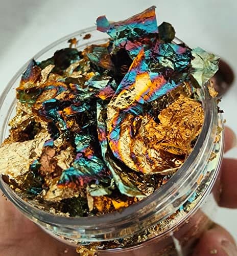 JINRUISI Gilding Flakes Variegated Gold Foils Leaf Flakes Gilding Craft Paper Decoration Art Supplies Gold Green