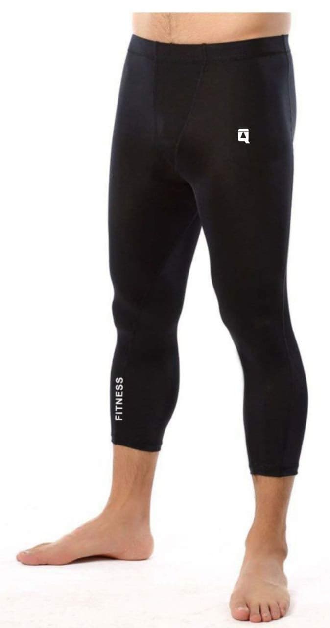 Quada 3/4 Men & Women Unisex Capri Length Compression Tights Fitness & Other Outdoor Inner Wear Multi Sports Cycling, Cricket, Football, Badminton, Gym (Black, Medium(29-30 Inch Waist))