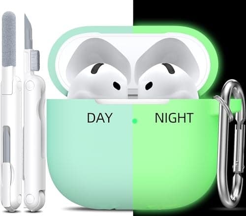 R-fun for AirPods 4 Case with Cleaner Kit,Full Protective Soft Skin Silicone Cover with Keychain for AirPods 4 Gen Case for Men Women,Compatible with Apple AirPods 4th Genaration Case 2024,Glow Blue