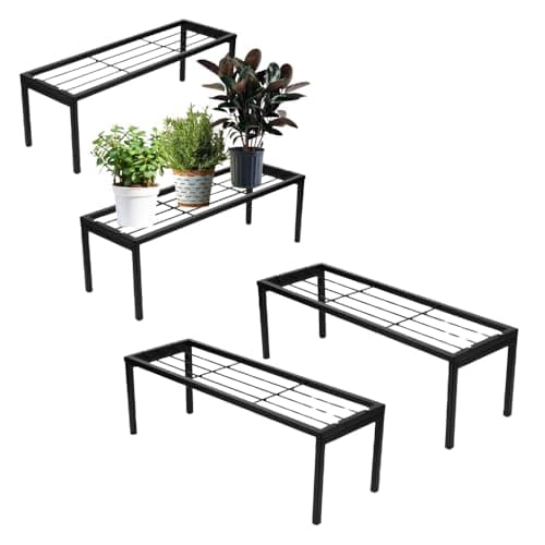 Stand Master Metal New Black Rectangular Long Flower Pot Plant Stand Gamla Pot Stand for Balcony Indoor -Outdoor Indoor Plants (24 Inch X 8 Inch) (Set of 4)