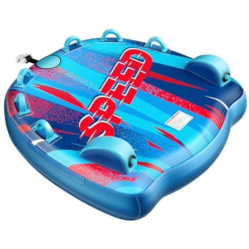 Sunrio Towable Tubes for Boating 1-3 Riders Inflatable Water Sport Towable Tube for Boat Heavy Duty Nylon Cover with Zipper Bolster Fins Safety Air Valve Padded Handle