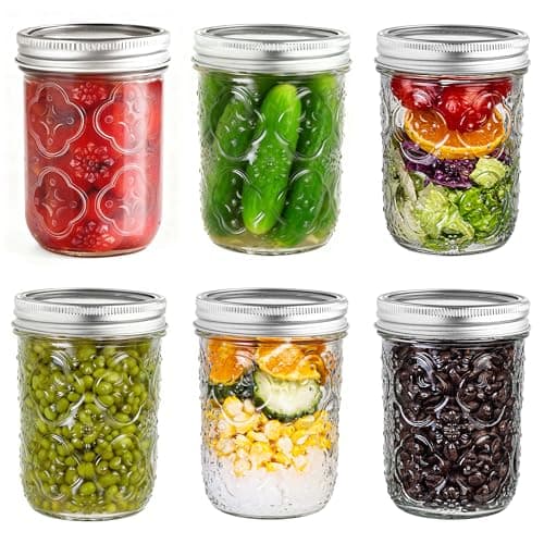 QWEZXO Mason Jars 16oz with Lids-6 Pack Wide Mouth Glass Mason Jar Vintage Glass Canning Jars with Metal Lids for Canning, Pickling, Food Storage