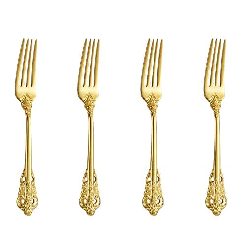 KEAWELL Luxury 5.9" Appetizer Forks, 18/10 Stainless Steel, Set of 4, Gorgeous Cocktail Forks/Dessert Forks (Gold)