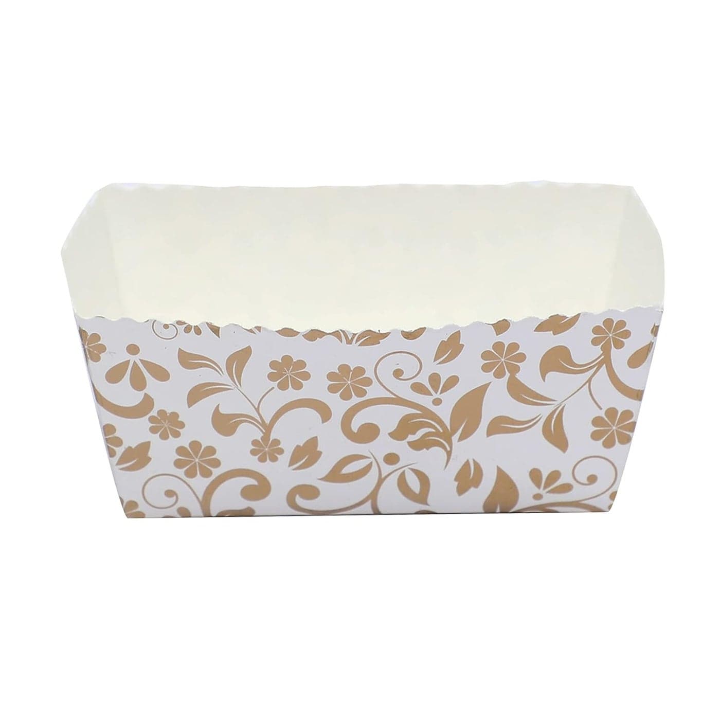 Esslly Bake Serve Rectangle Paper Muffin Cupcake Mould Pack of 100 Elegant Gold Floral Design Ideal for Baking Up to 80 Grams Greaseproof Oven Safe