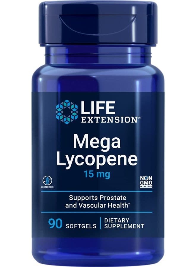 Mega Lycopene 15 mg – Prostate & Arterial Health Support – Gluten-Free – Non-GMO – 90 Softgels