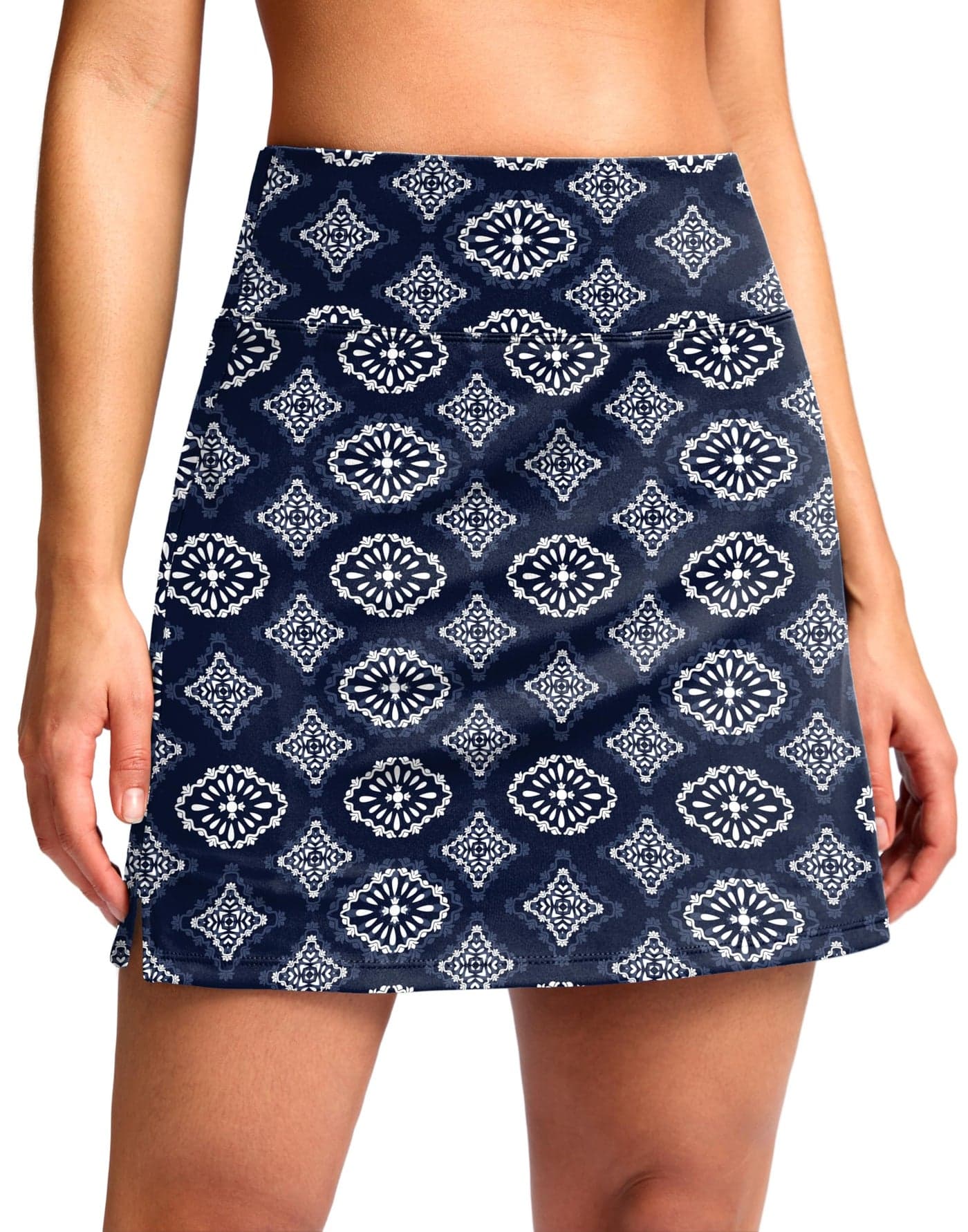 SANTINY 16" Skorts for Women with 2 Pockets High Waisted A Line Pickleball Golf Skort Casual Athletic Tennis Skirt (Blue Flower_M)