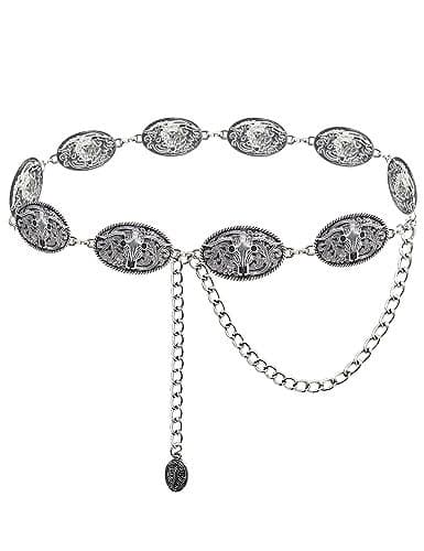 TOPACC Metal Cowgirl Chain Belts for Women Western Silver Longhorn Concho Chain Belt for Dresses Jean Rodeo Outfit Country Concert