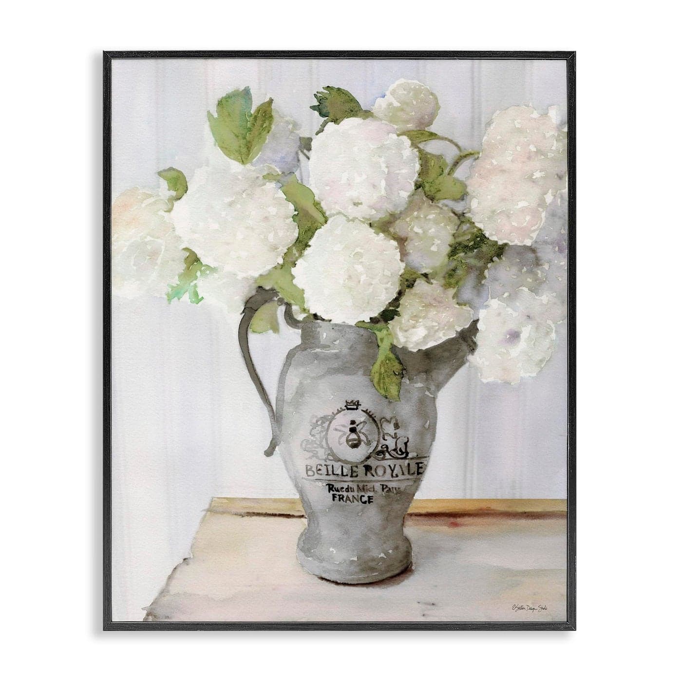 Stupell Industries White Hydrangea in French Country Pitcher Still Life Designed by Stellar Design Studio Wall Art 16x20 Black Framed