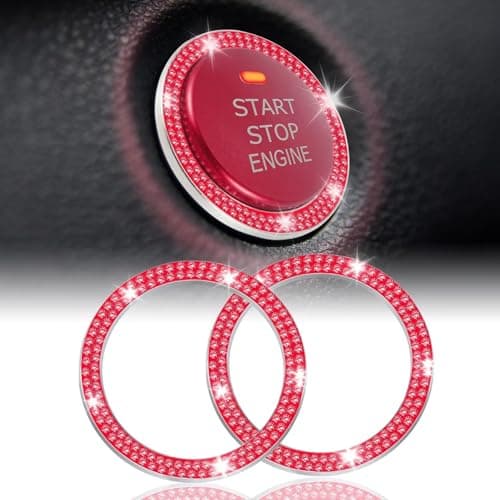 LivTee 2 PCS Crystal Double Rhinestone Car Engine Start Stop Decoration Ring Bling Car Interior Accessories for Women Push to Start Button Cover Sticker Automotive Decals Red