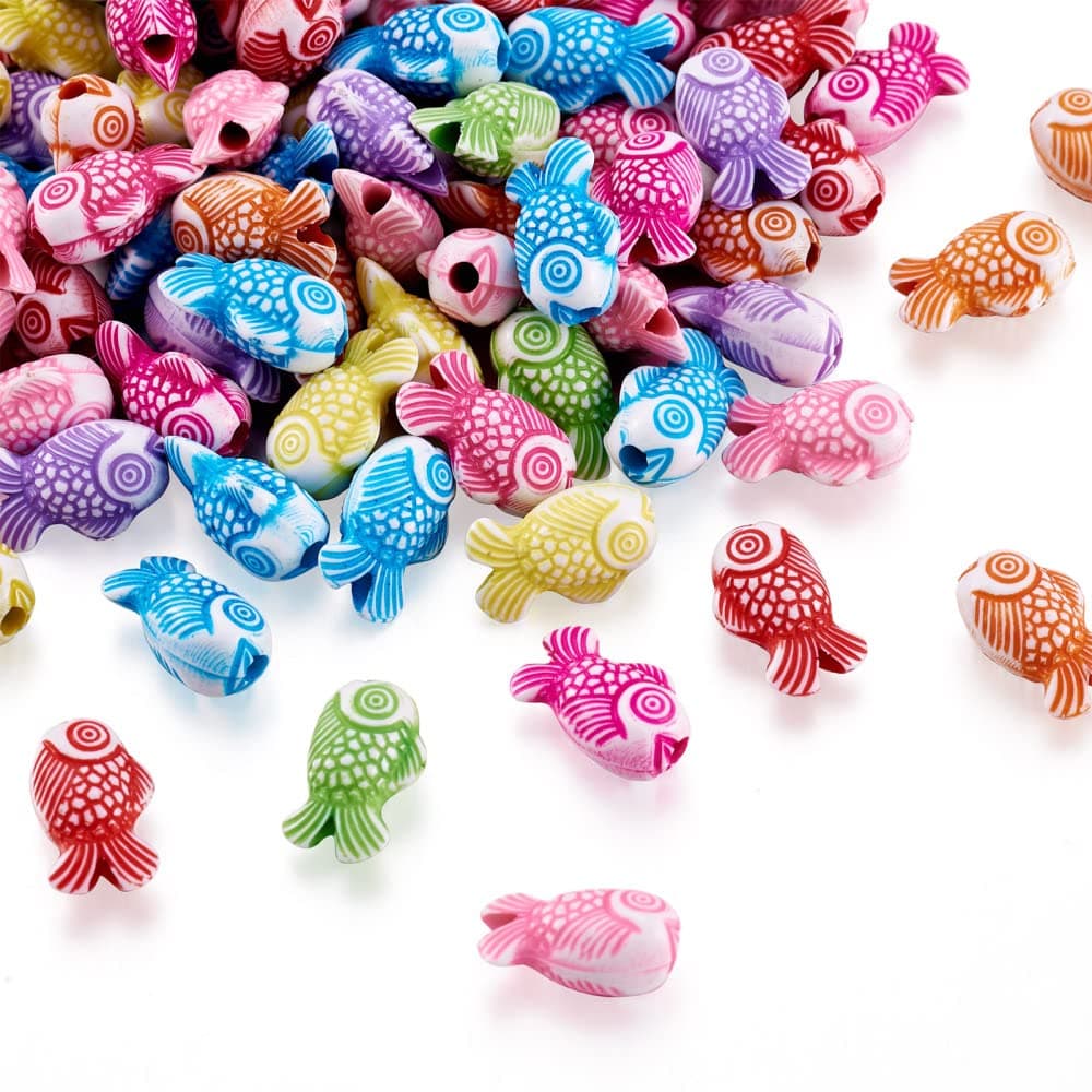 Craftdady 100pcs Acrylic Koi Fish Tiny Spacer Beads Mixed Colors Plastic Cute Animal Craft Loose Beads 15x9mm for Summer Jewelry Making Hole 25mm