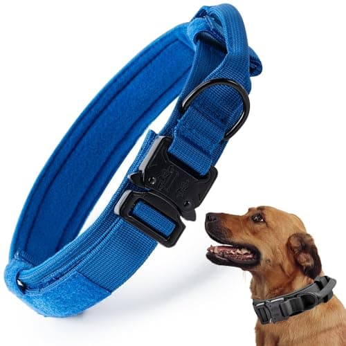 Tactical Dog Collar, Adjustable Military Training Nylon Dog Collar with Control Handle and Heavy Quick-Release Metal Buckle for Small Medium Large Dogs, Dark Blue L