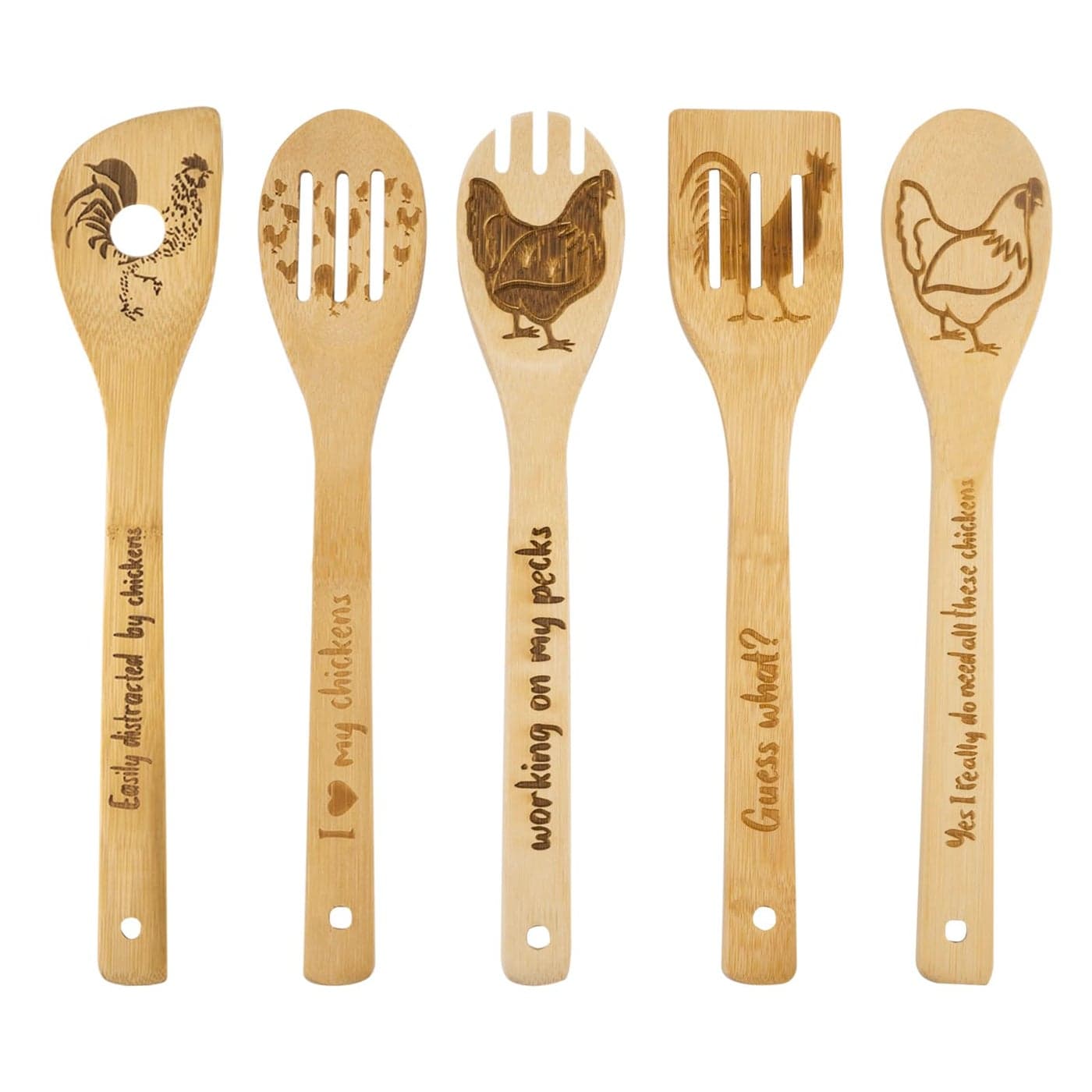 Rooster Wooden Cooking Spoons Set of 5Rooster GiftsChicken Lovers GiftsRooster Kitchen DecorBamboo Cooking Spoons Farmhouse Housewarming Wedding Mom Cooking Mothers Gifts Fathers Gifts