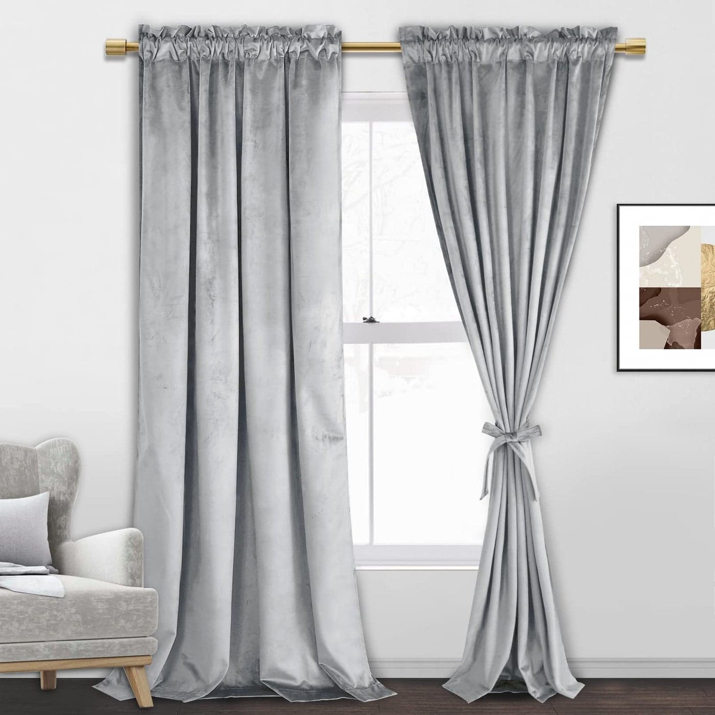 JIUZHEN Velvet Curtains Silver Grey Blackout Curtains Thermal Insulated Noise Reducing Rod Pocket Window Drapes for Living RoomHotel Hall Set of 2 Panels W52 by L96 Silver Grey