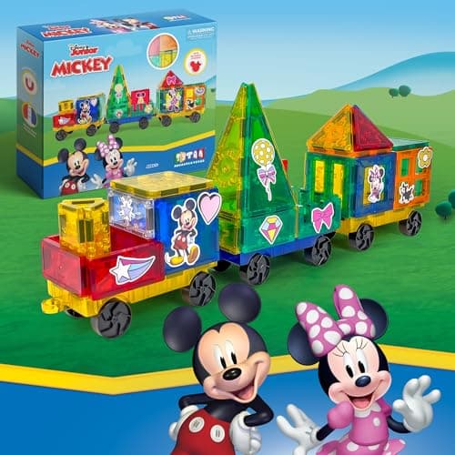 Tytan Toys Disney Junior Mickey Mouse Train Magnetic Tile Set 41Piece STEAM Building Playset for Toddlers Educational Mickey Mouse Toys for 23 Year Old Boys Girls