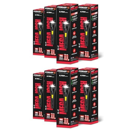 EVEREADY DL47 (Mega Josh), 0.75W Emergency Torch, Durable ABS Plastic Body, Bright White LED Torch, Powered by 3xAA Eveready Batteries