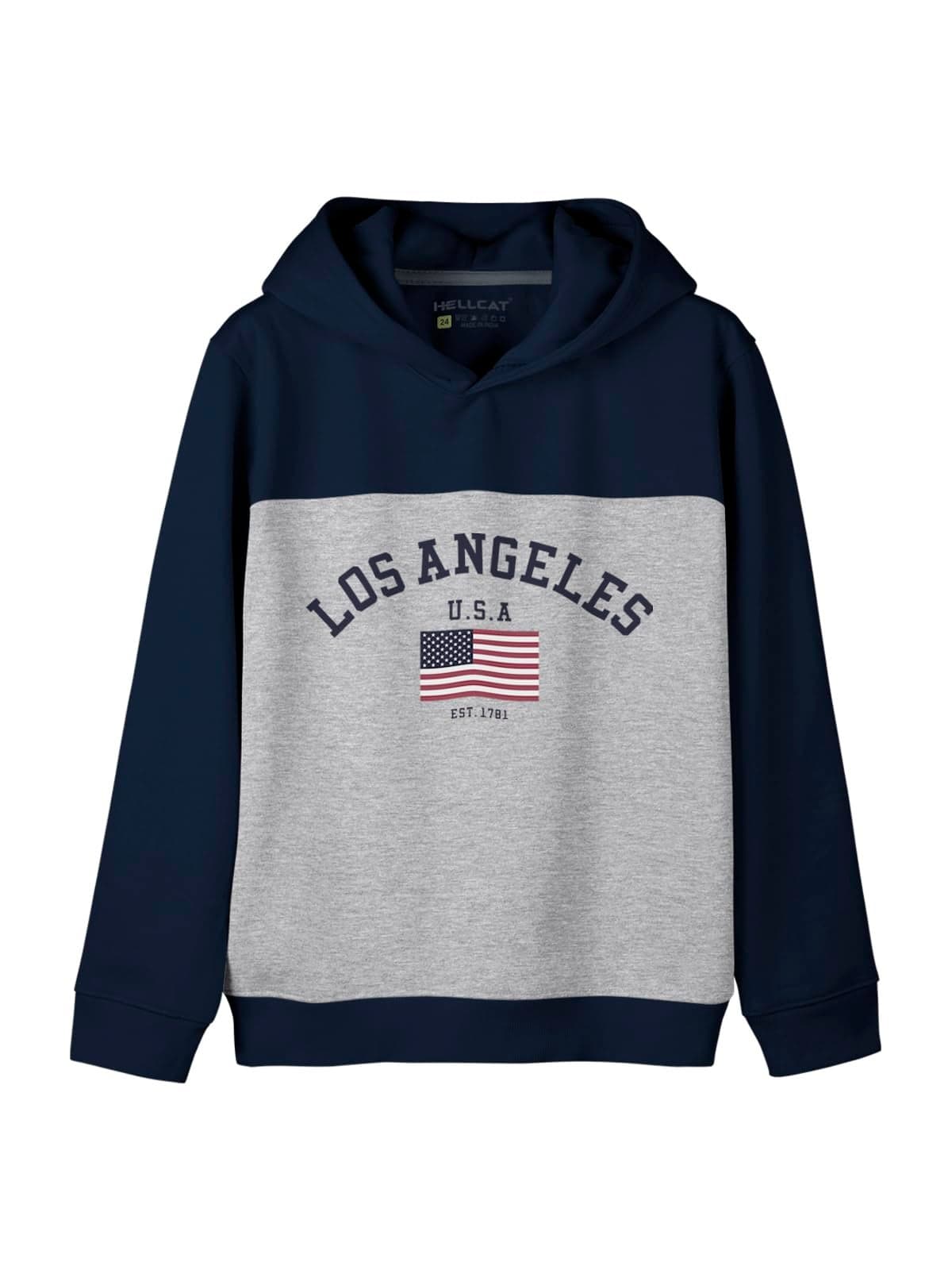 HELLCAT Color Blocked Cotton Blend Hoodie Sweatshirt for Boys Navy Blue 9-10 Years