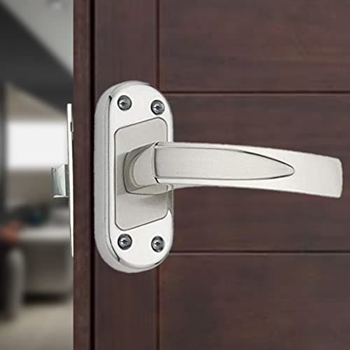 Atom Stainless Steel Bathroom Door Lock | Mortise Door Handle with Baby Latch Lock | Silver Satin Finish | Keyless | Bathroom Lockset for Door | Balcony Toilet Washroom, Teana-Bl