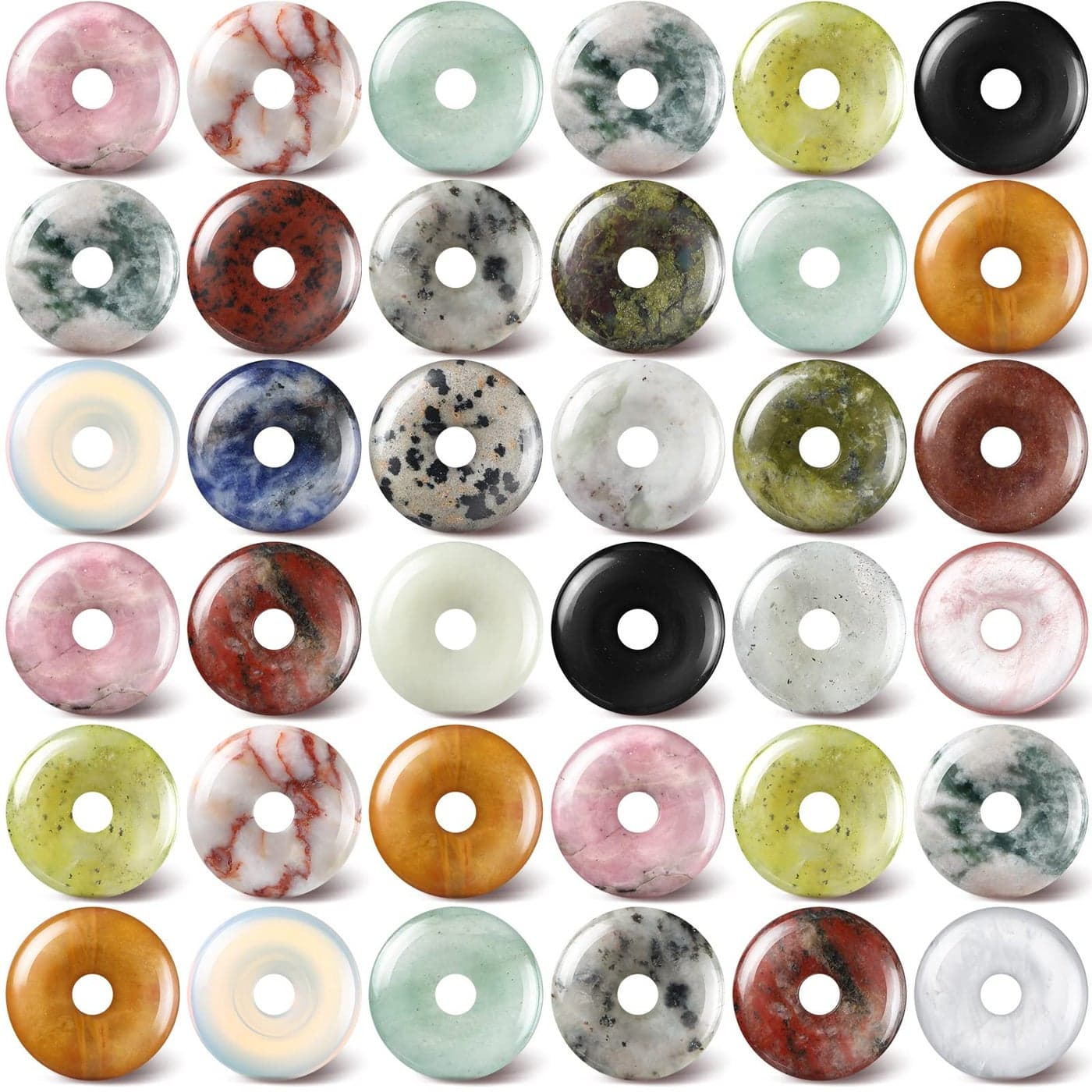 Nuenen 32 Pieces 20 mm Stone Bead Rondelle Stone with Hole Worry Stones Bulk Lucky Crystal Disc Pendants Quartz Amulet Gemstone for Witchcraft Supplies DIY Necklace Jewelry Making