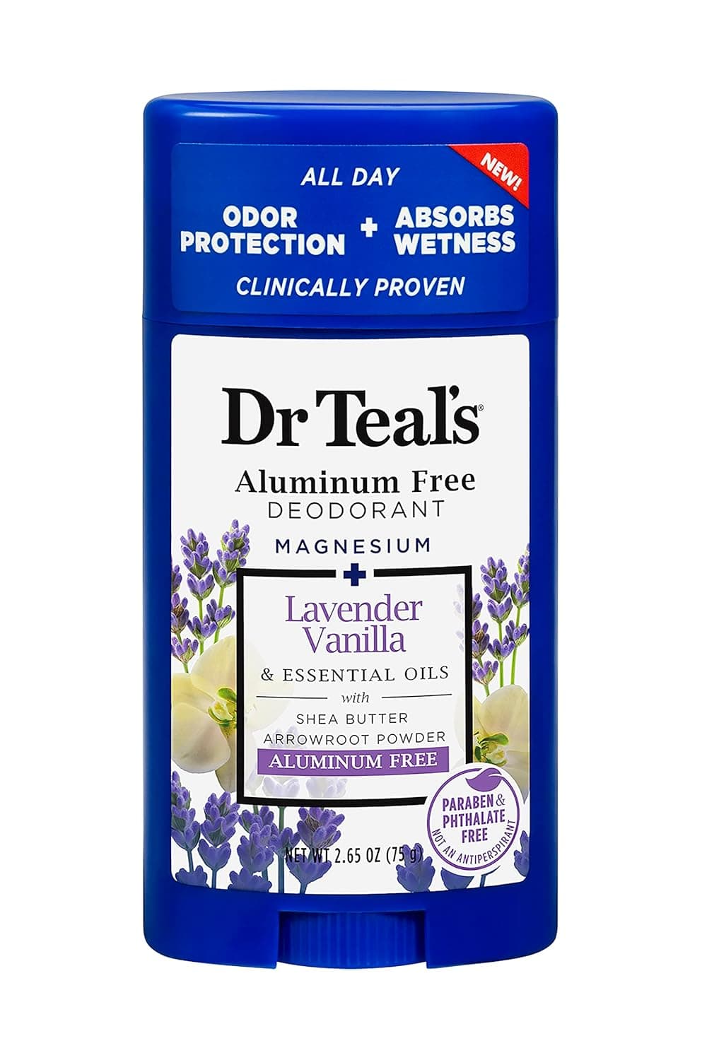Dr Teals Aluminum Free Deodorant Stick For Unisex Magnesium Lavender Vanilla Essential Oils 75g Paraben Phthalate Free Roll On for Odour Protection Absorbs Wetness Pack of 1