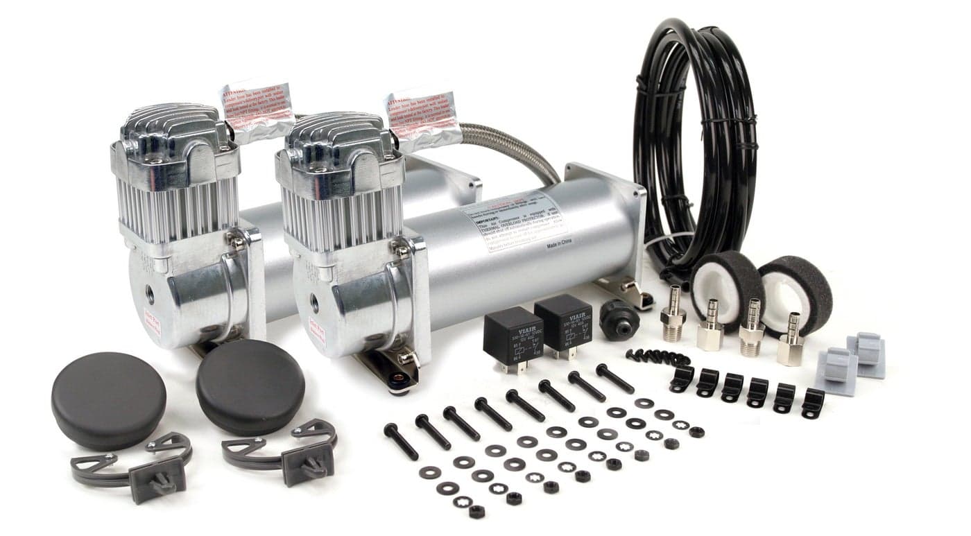 VIAIR 450C Dual Air Compressor for Air Suspension (2 Pack) 12V Continuous Duty Cycle Compressor for Air Tanks, Bags, Air Horns 150PSI (Silver)