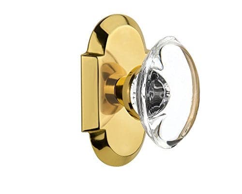 Nostalgic Warehouse Cottage Plate with Oval Clear Crystal Glass Door Knob Passage 275 Polished Brass