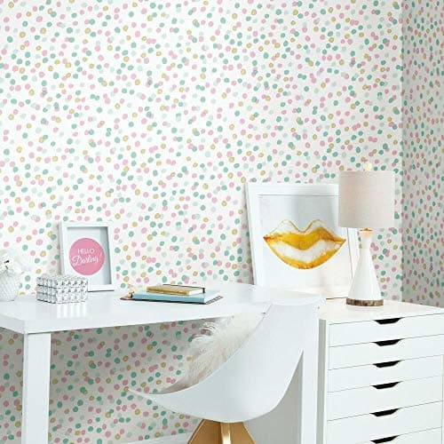 RoomMates RMK3504WP Pink and Blue Glitter Confetti Peel and Stick Wallpaper, Sample