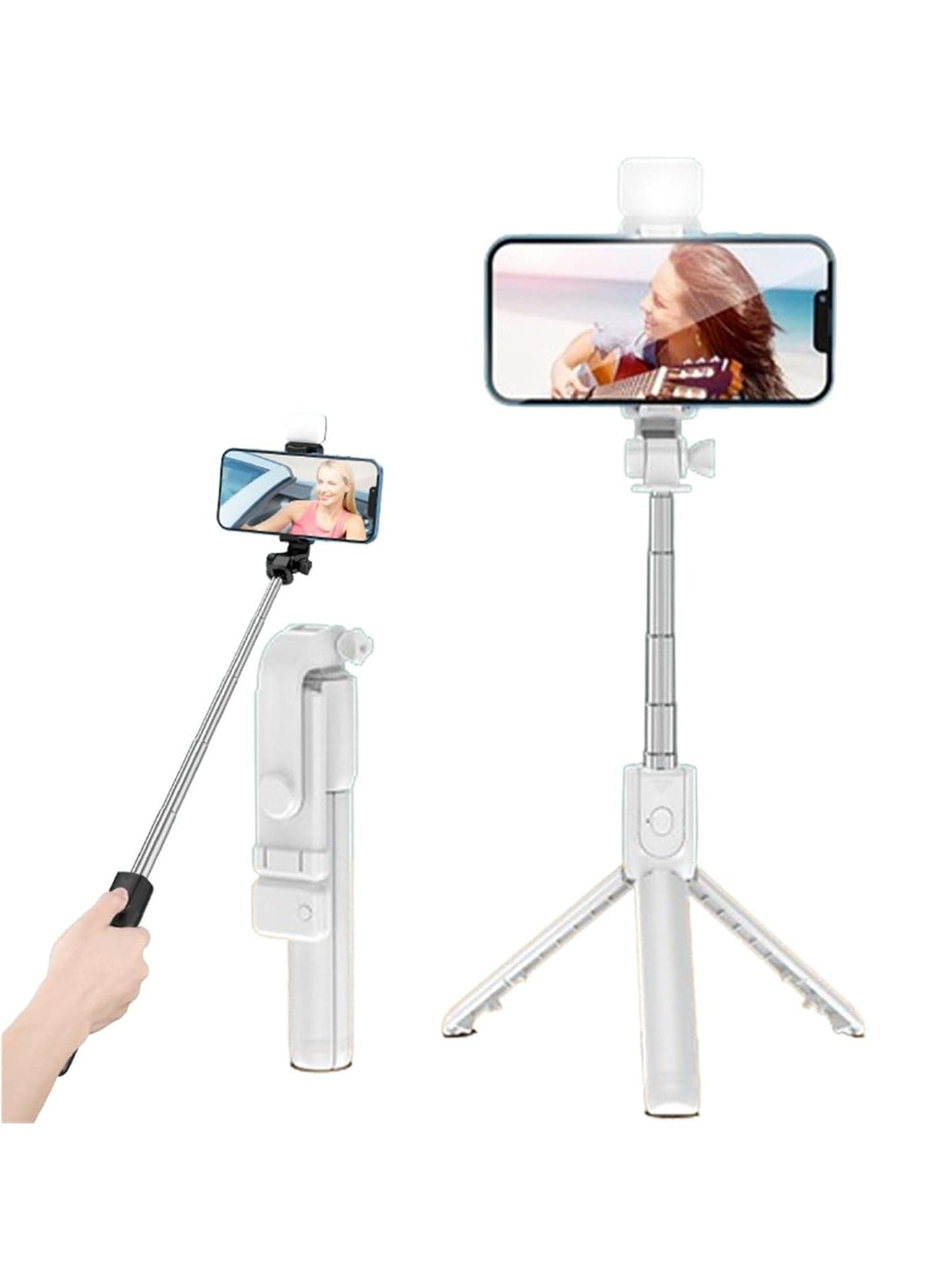 2024 New 6 in 1 Wireless Bluetooth Selfie Stick, Selfie Stick Tripod with Remote Control, Bluetooth Selfie Remote Control with Light (White with Fill Light)