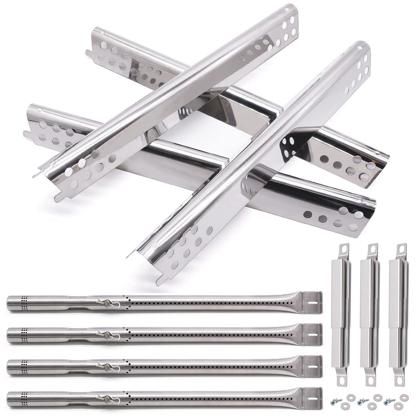Grill Replacement Parts for Charbroil 463344015 463343015 463433016 463240015 463432215 Gas Grill Stainless Steel Heat Plate Shields Crossover Tubes Burner for Charbroil 4 Burner