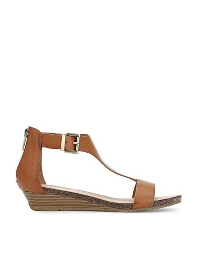 Kenneth Cole REACTION Women's Great Gal T-Strap Wedge Sandal, Toffee, 7 M US