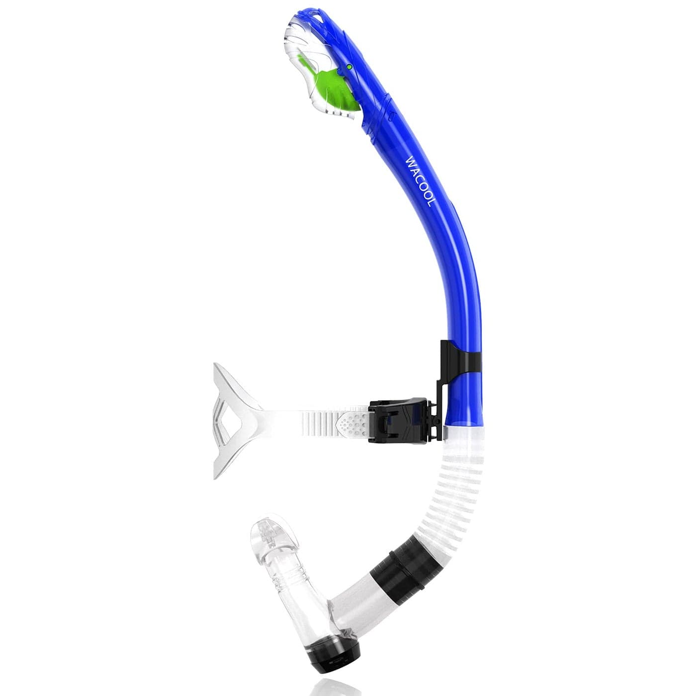 WACOOL Training Headstrap Support Dry Top Snorkel Tube Comfortable Mouthpiece One-Way Purge Valve for Pool Open Water Scuba Lap Swimming Swimmer Diving Snorkeling (Blue)