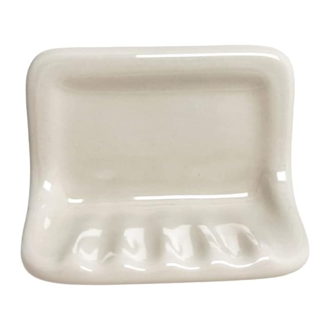 Tenedos Bone Almond Ceramic Soap Dish Holder for Bathroom Wall Glazed Finish Not for Flat Surface Installation Mount with Tile Adhesion
