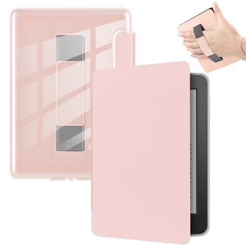 Case for 7 Kindle Paperwhite 12th Generation 2024 Ultra Clear Soft Light Transparent TPU Back Cover with Hand Strap Auto WakeSleep Pink