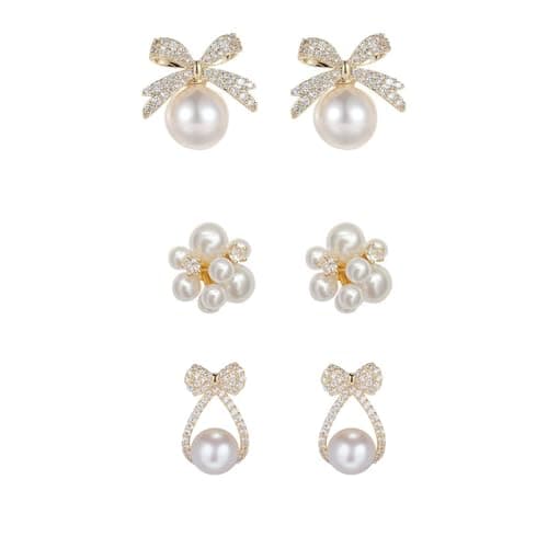 3 Pairs Pearl Earrings for Women Stylish, Elegant Set, Simple and Chic Pearl Stud Earrings for Girls, Perfect for Special Occasions
