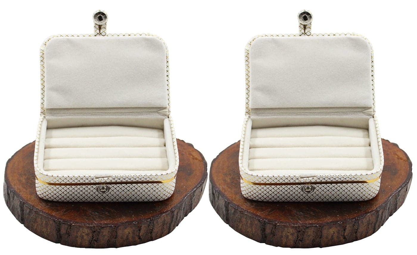 atorakushon Fabric Locker Cosmetic Jewellery Storage Box Travel Combo Ring Earrings Necklace Wardrobe Organizer Vanity Box for Women Set of 2 (Cream)