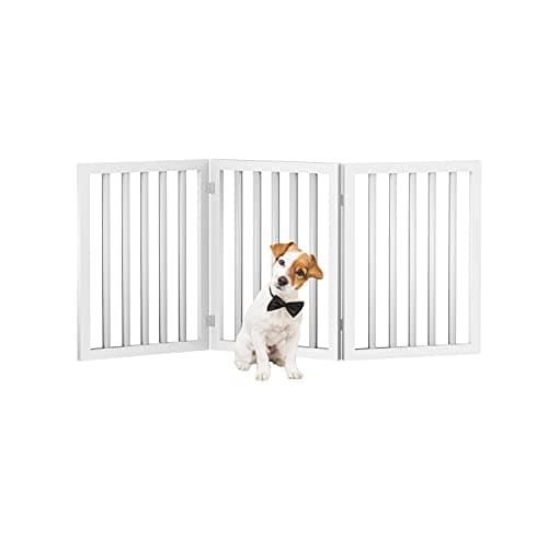 Pet Gate 3Panel Indoor Foldable Dog Fence for Stairs Hallways or Doorways 55x24Inch Retractable Freestanding Dog Gates by PETMAKER White