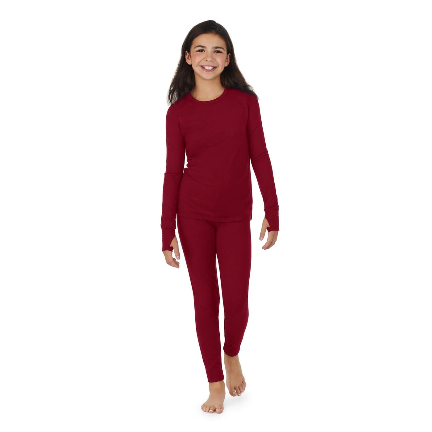 Cuddl Duds Thermal Underwear for Kids Girls Cold Weather Clothes Fleece Lined Thermal Set Winter Base Layer Long Johns Thermal Shirt Top and Leggings Pants 2Piece Set for Girls Chili Red XL