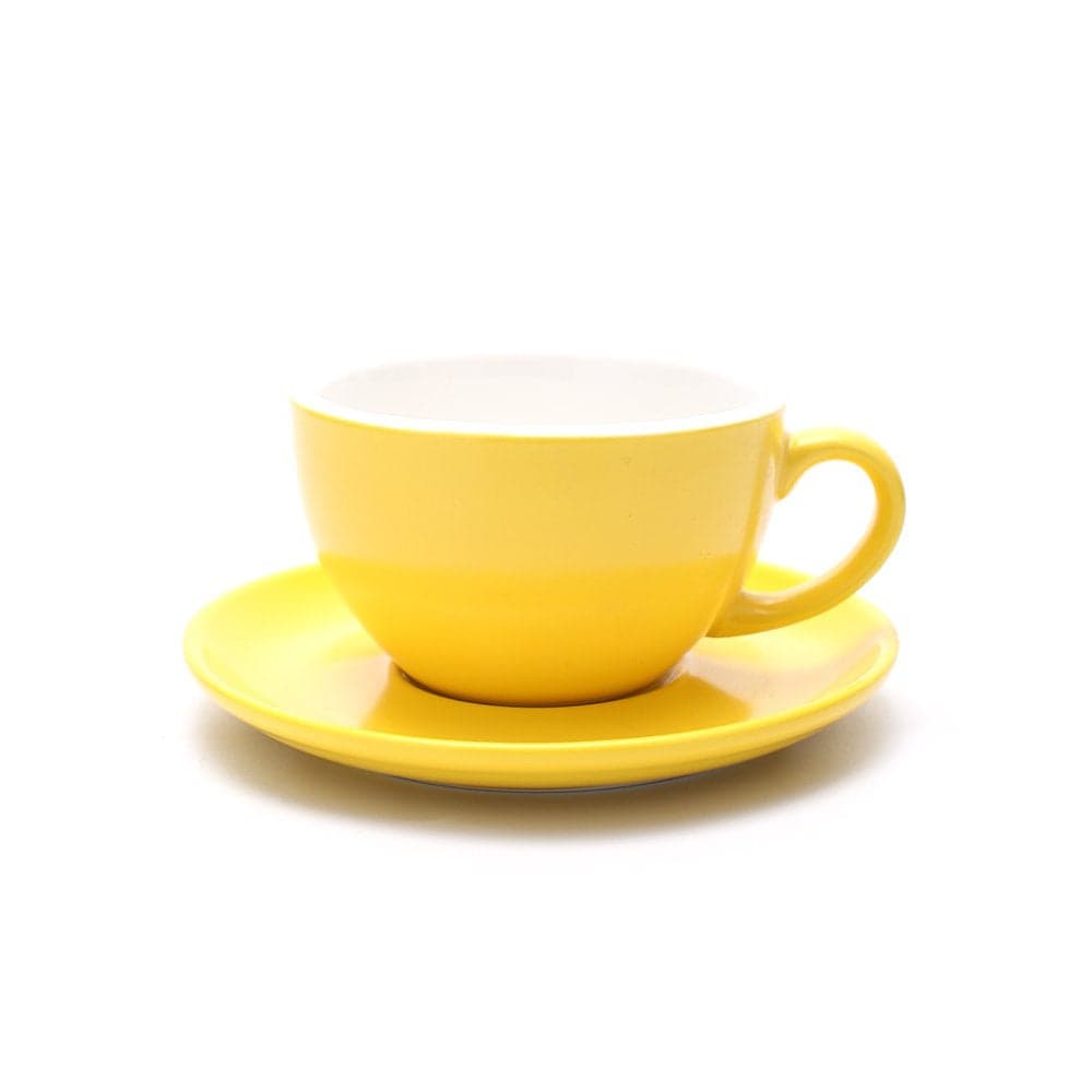 Coffeezone Ceramic Latte Art Cup and Saucer for Cappuccino Manual Brew Coffee New Bone China Mate for Coffee Shop and Barista Matte Yellow 85 oz