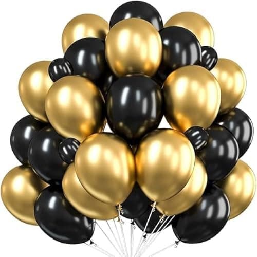 PulGos 100 Pcs Black & Gold Metallic Balloons | Premium Latex Party Decoration for Birthday, Wedding, Graduation, Anniversary, New Year & Special Events | Helium, Air Supported Durable & Shiny Finish