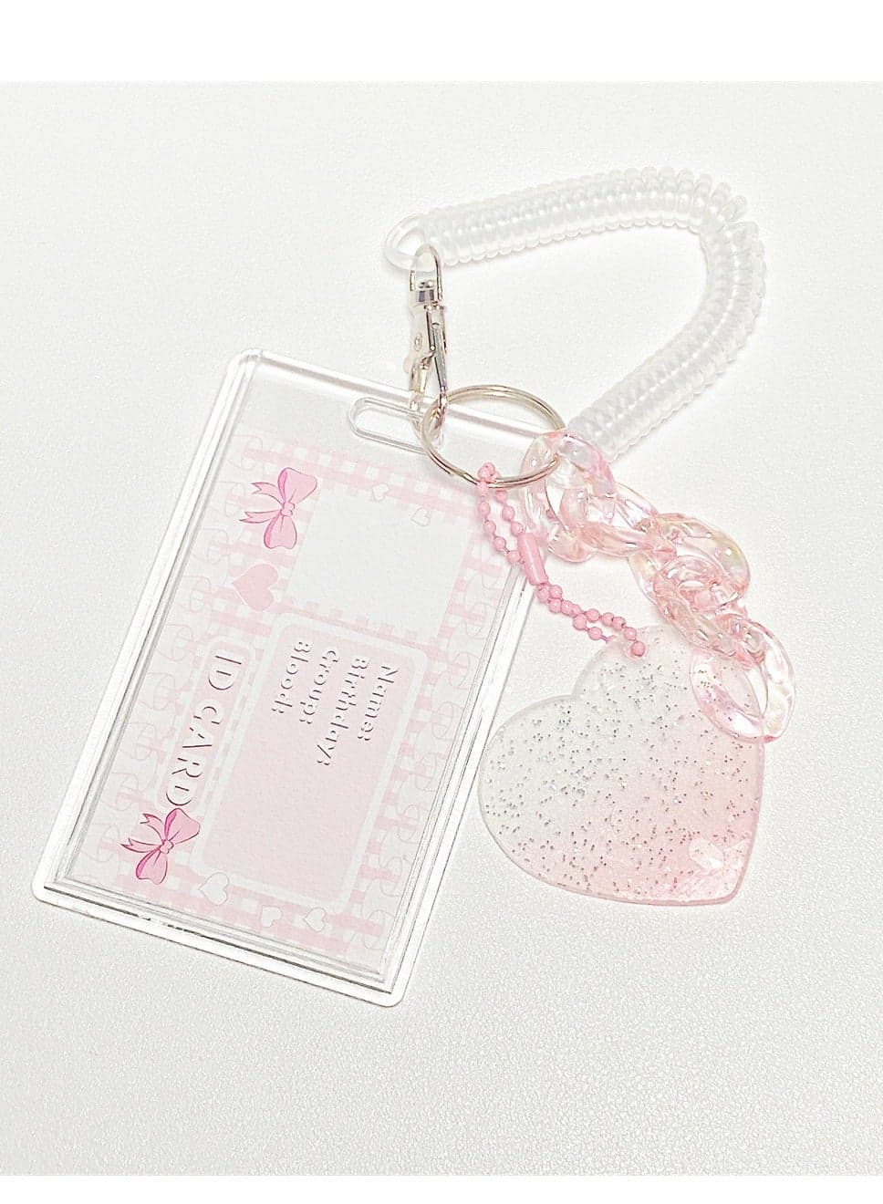 Acrylic Photocard Holders Keychain ID Badge Holder with Spiral Wrist Coil Transparent Card Waterproof Photo Protector for School Office Access Women Girls (Pink, 2Pcs)