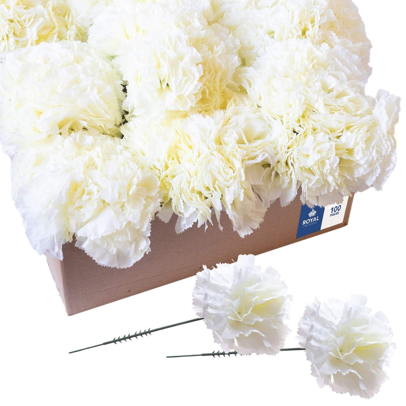 Royal Imports Artificial Carnations Silk Faux Flowers for Funeral Arrangements Wedding Bouquets Cemetery Wreaths DIY Crafts 100 Single 5 Stems Ivory
