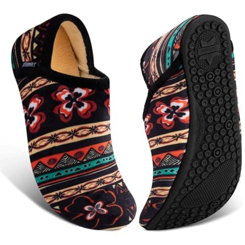 ATHMILE House Slippers for Women Men Indoor Barefoot Slippers Socks Furry Slip on House Shoes Cozy Comfy for Home Bedroom Travel Yoga Women 5-6 Brown Boho